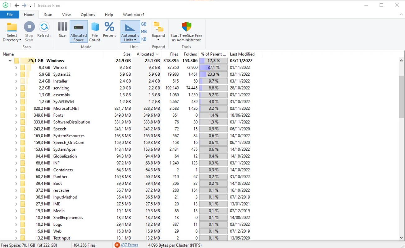 TreeSize Pro screenshot: folder size view